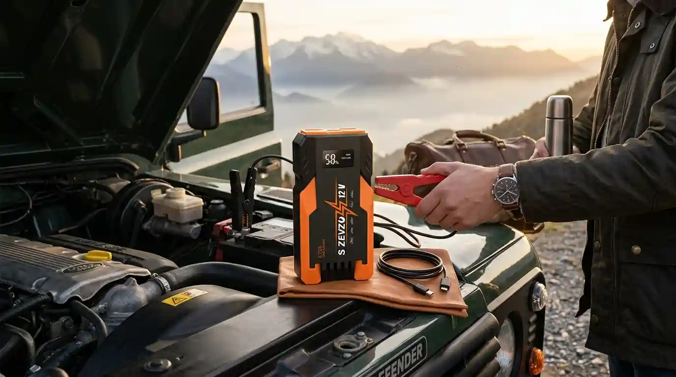 S ZEVZO portable jump starter in action on an American highway